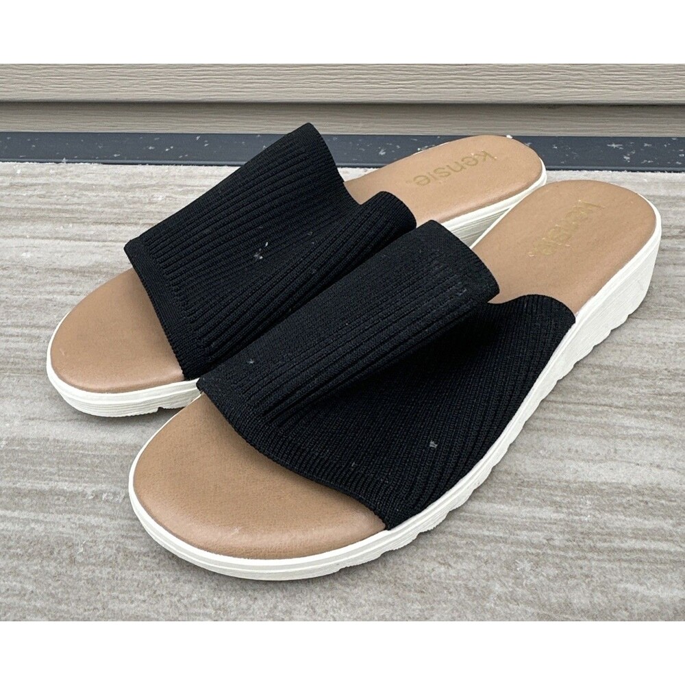 Kensie Ellie KS251610 Women's Size 8 Knit Slip On Sandals Black New